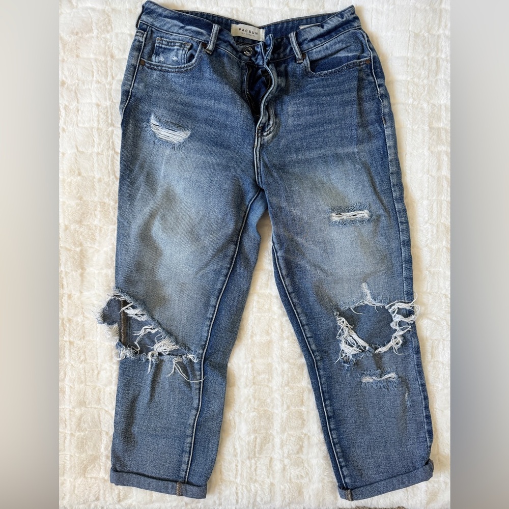 PacSun Women’s High-Waisted Mom Jeans - Distressed Medium Wash - Size 27